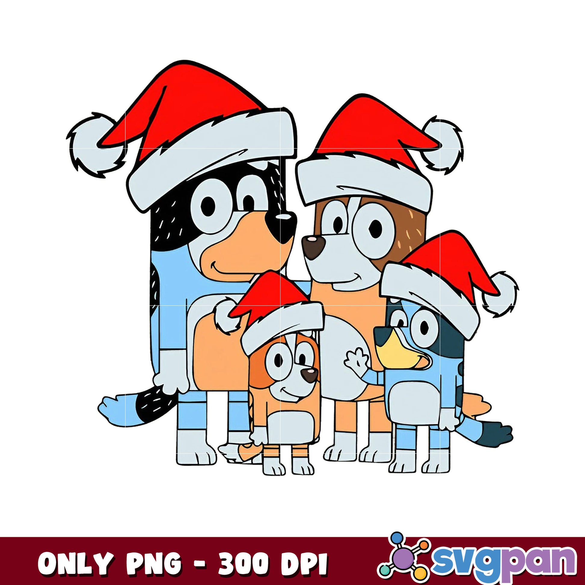 Bluey family with santa hat png, bluey christmas png, santa christmas png