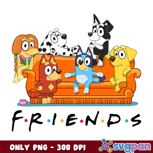 Bluey friends on sofa cartoon png