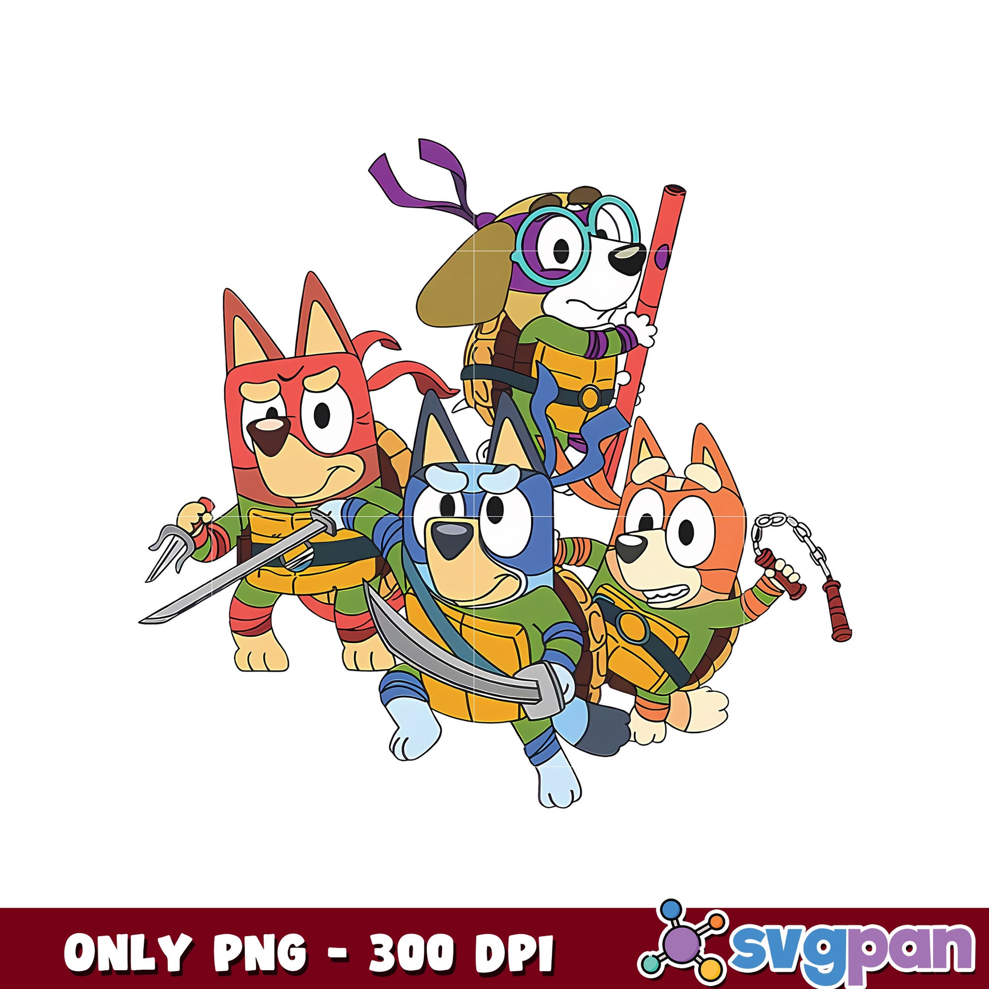 Bluey friends x ninja turtule design png, bluey and friends png