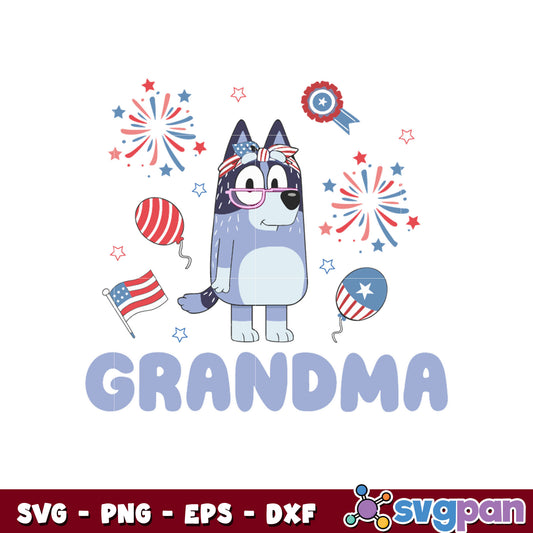 Bluey grandma happy 4th of july svg, bluey character svg