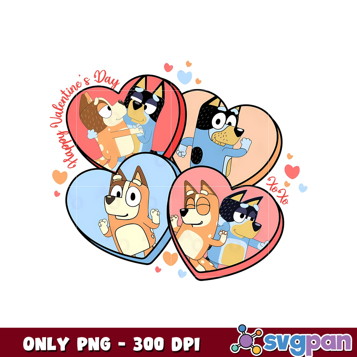 Bluey happy valentine's day xo xo png, bluey and bingo valentines​ png