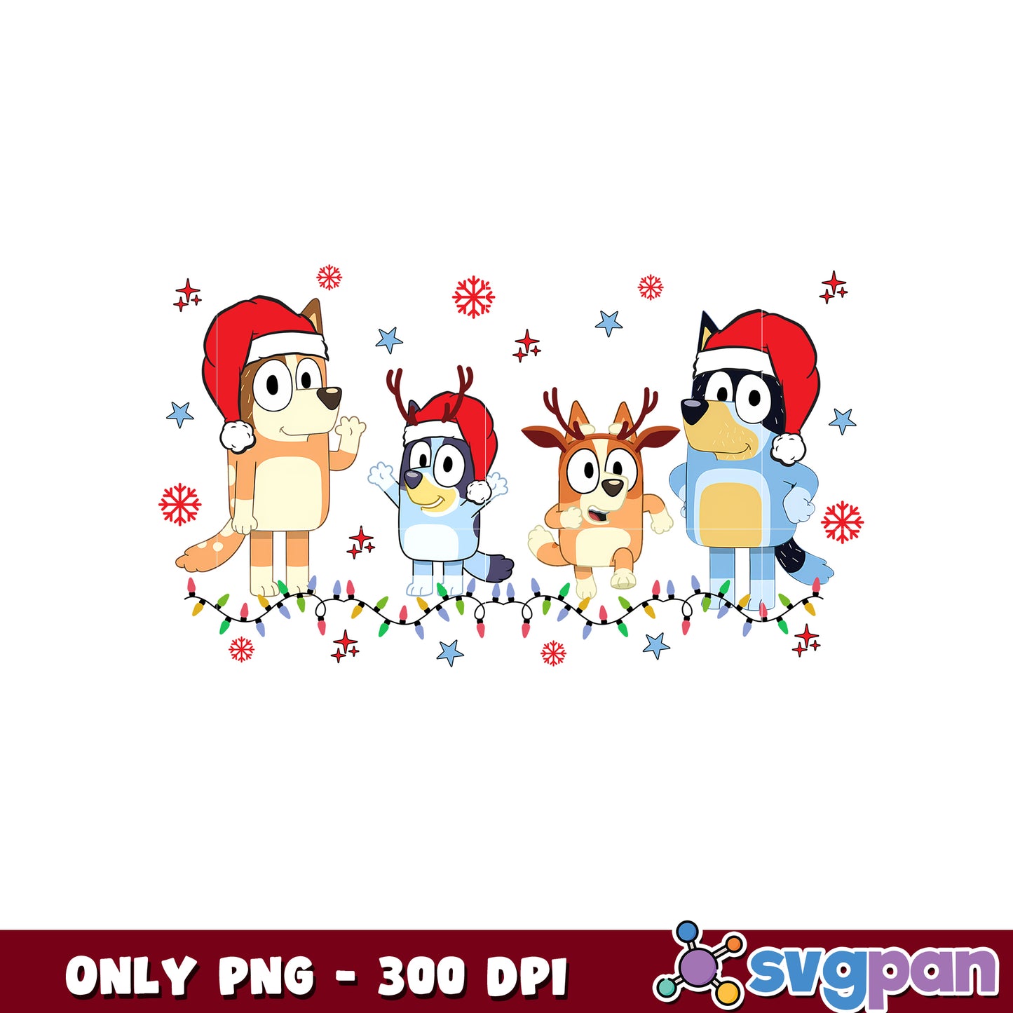 Bluey lights christmas and friends png, bluey and family png