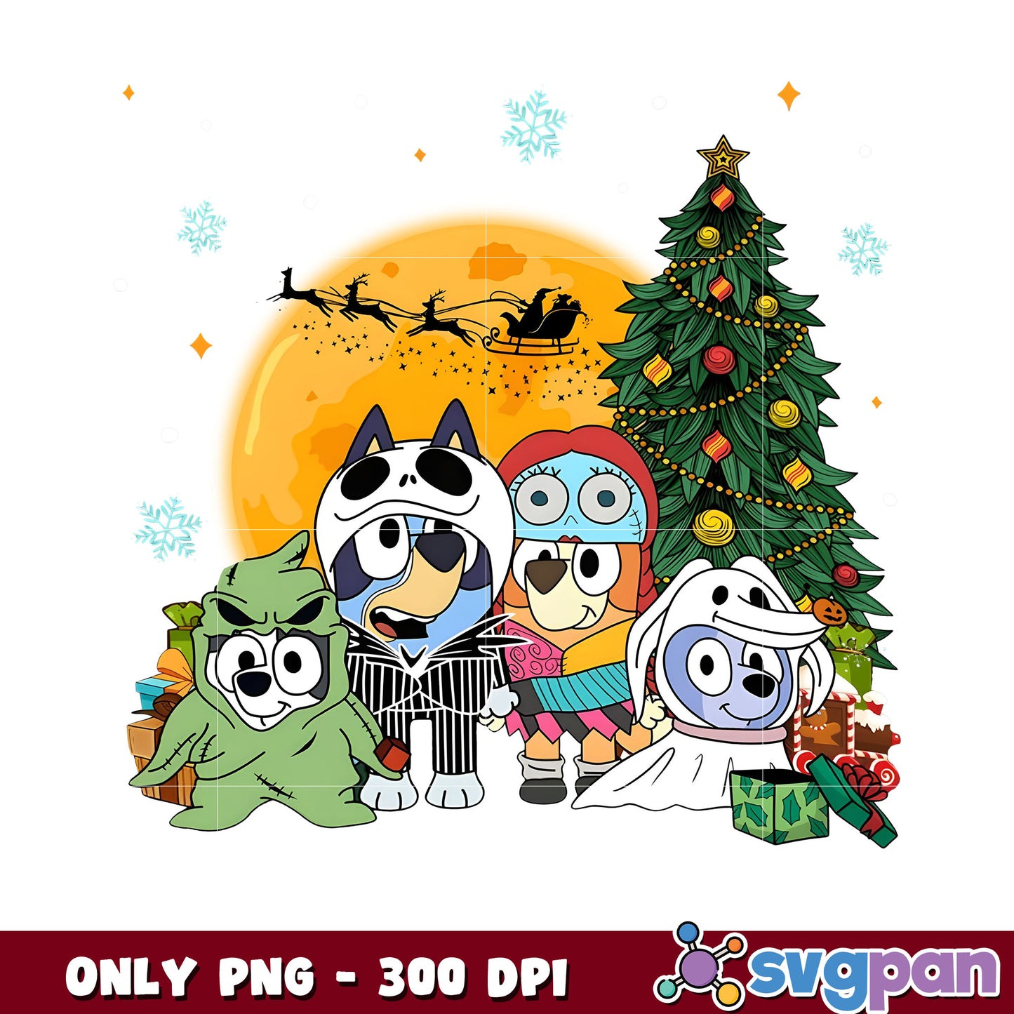 Bluey nightmare before christmas squad png, bluey friends png