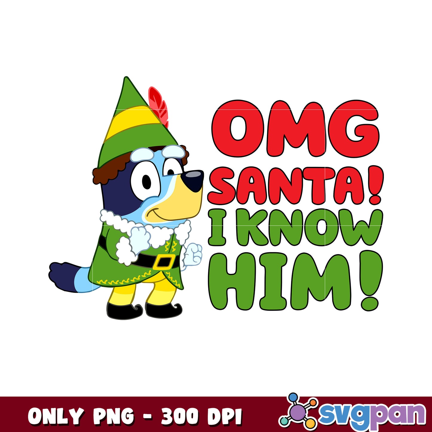 Bluey omg santa i know him png, bluey christmas hat png