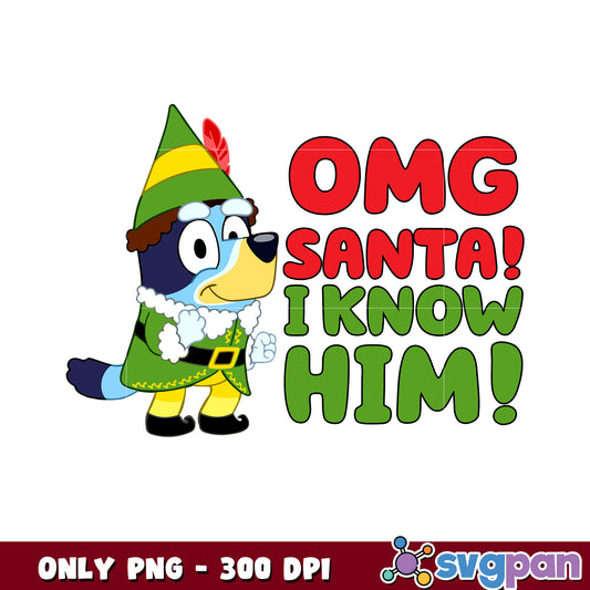 Bluey omg santa i know him png, bluey christmas hat png