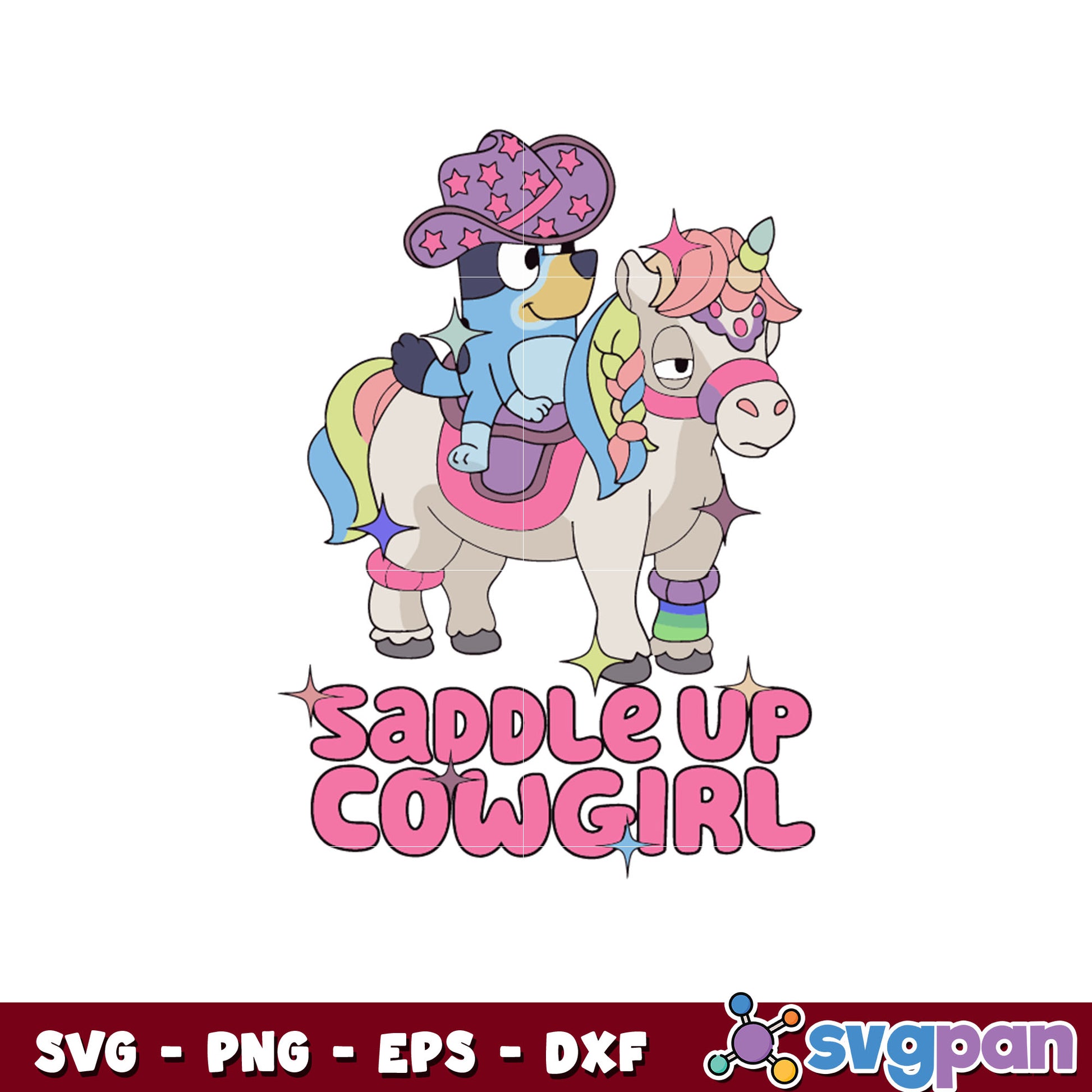 Bluey saddle up cowgirl design svg, bluey characters svg, bluey dog svg