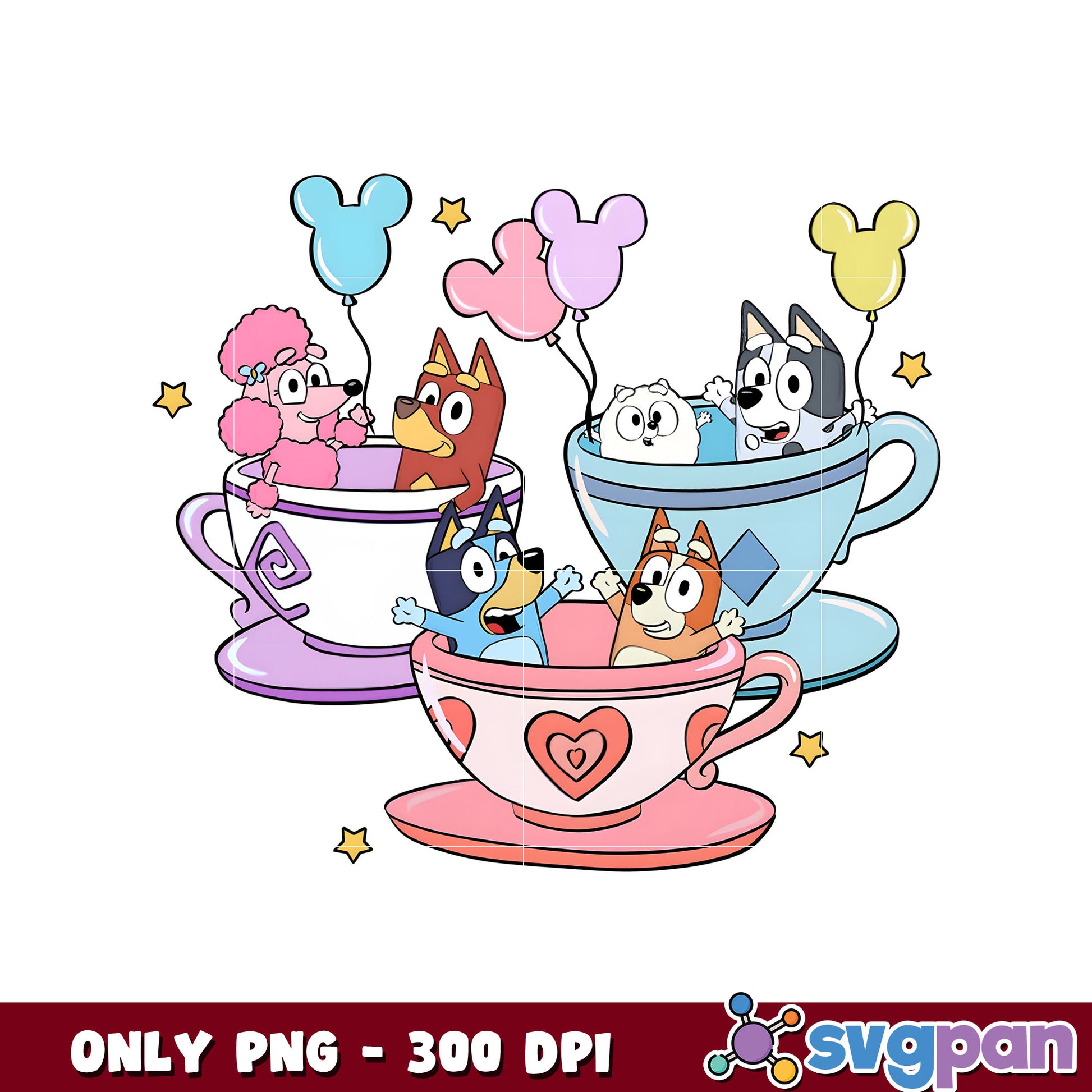 Bluey teacup cartoon png, bluey and friends png, bluey characters png