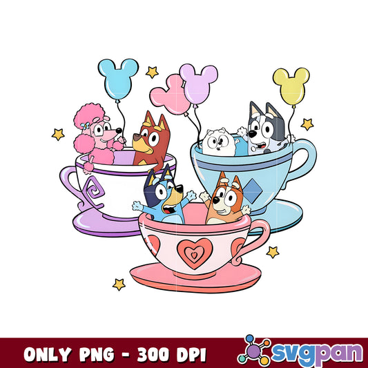 Bluey teacup cartoon png, bluey and friends png, bluey characters png