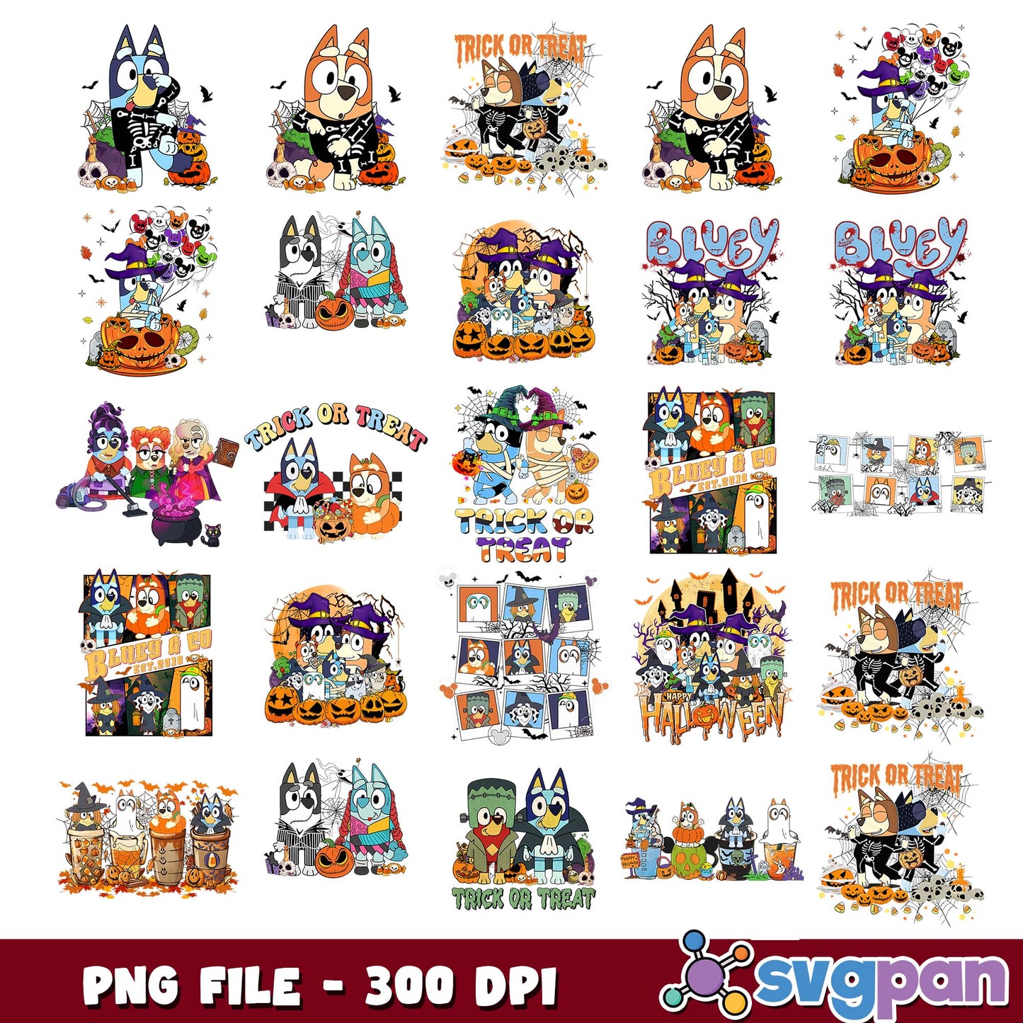 Bluey witch halloween png bundle