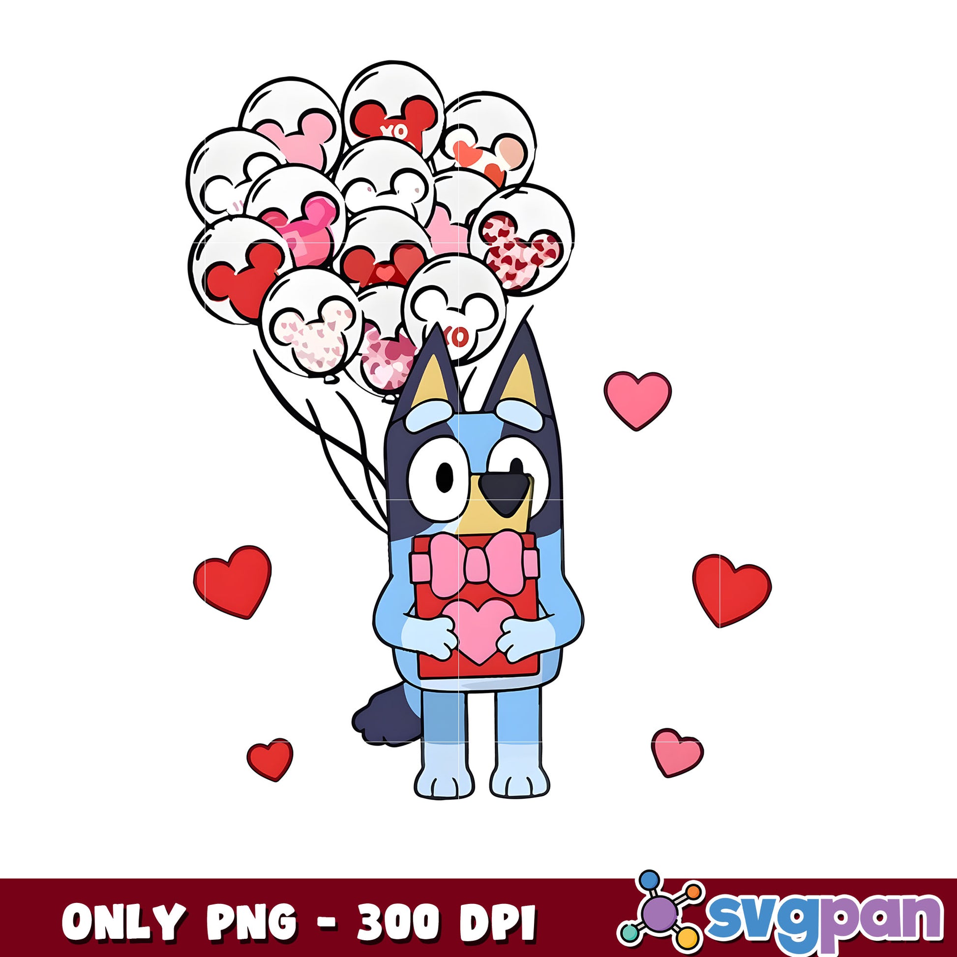 Bluey with balloon heart valentine png, bluey valentine png