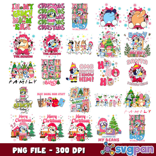 Bluey world tour christmas png bundle