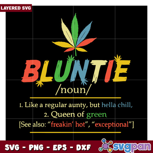 Bluntie definition graphic, colorful layered SVG design for crafting