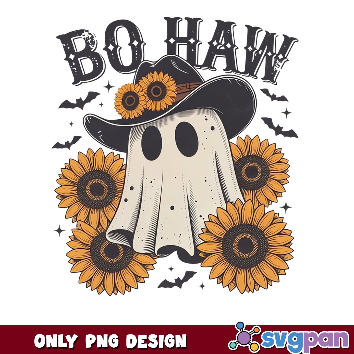 Bo Haw Ghost Cowboy PNG, Halloween Sunflower PNG, Western PNG