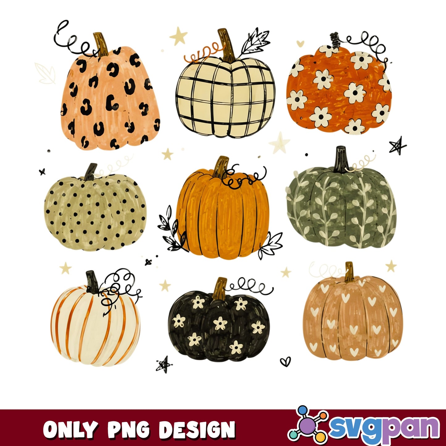 Boho Pumpkin Bundle PNG, Fall Pumpkin Clipart, Halloween PNG
