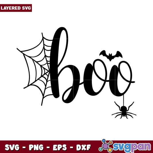 Boo Halloween SVG Design with Spider and Bat, Perfect for Crafts