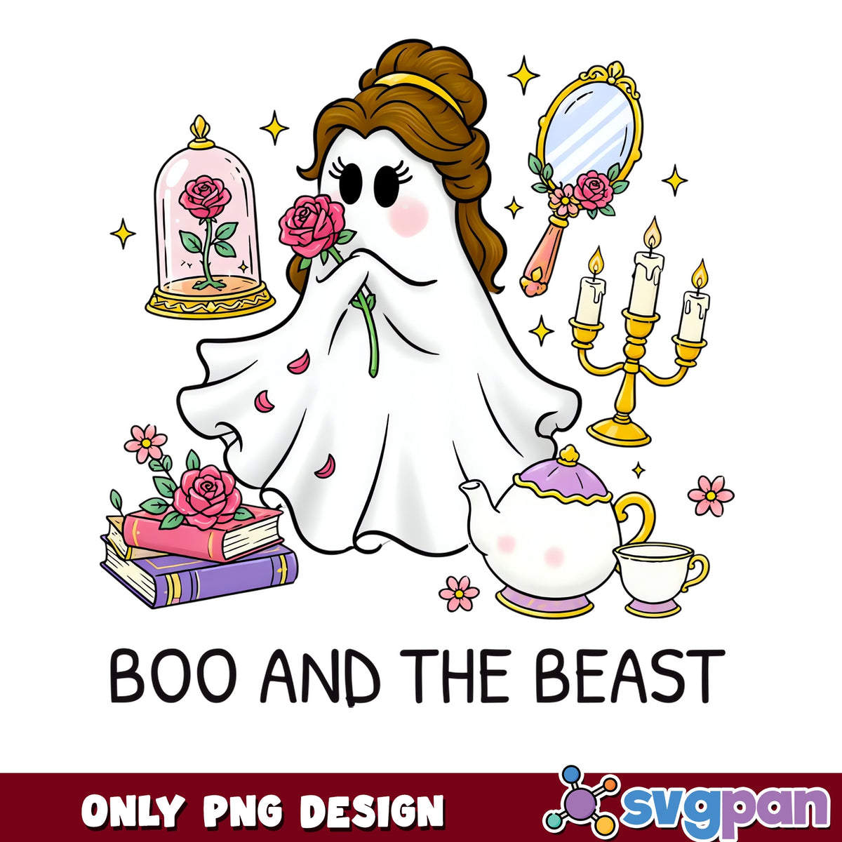Boo And The Beast PNG, Belle Ghost Halloween Disney, Spooky PNG