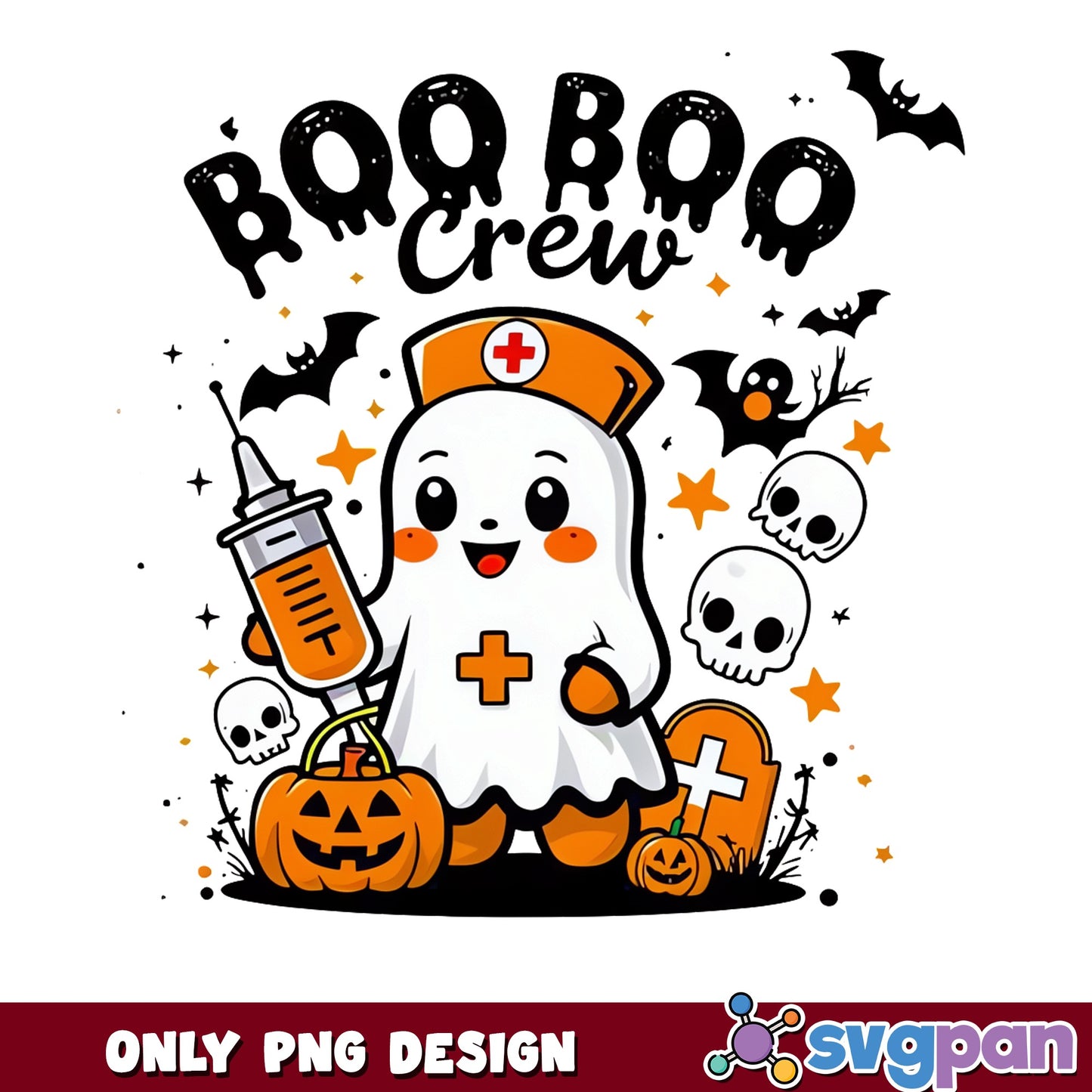 Boo Boo Crew Nurse Ghost Halloween PNG, Cute Ghost PNG, Halloween Nurse PNG