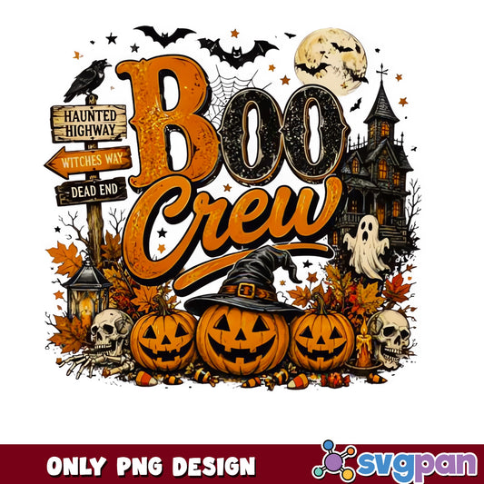 Boo Crew Halloween PNG, Haunted House Pumpkin PNG, Spooky Ghost PNG