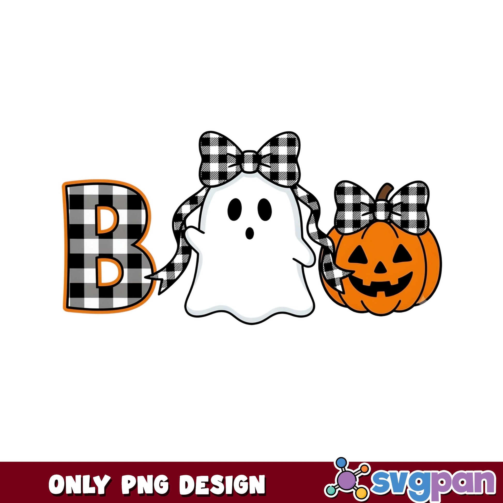 Boo Ghost Buffalo Plaid Halloween PNG, Cute Ghost PNG, Halloween PNG
