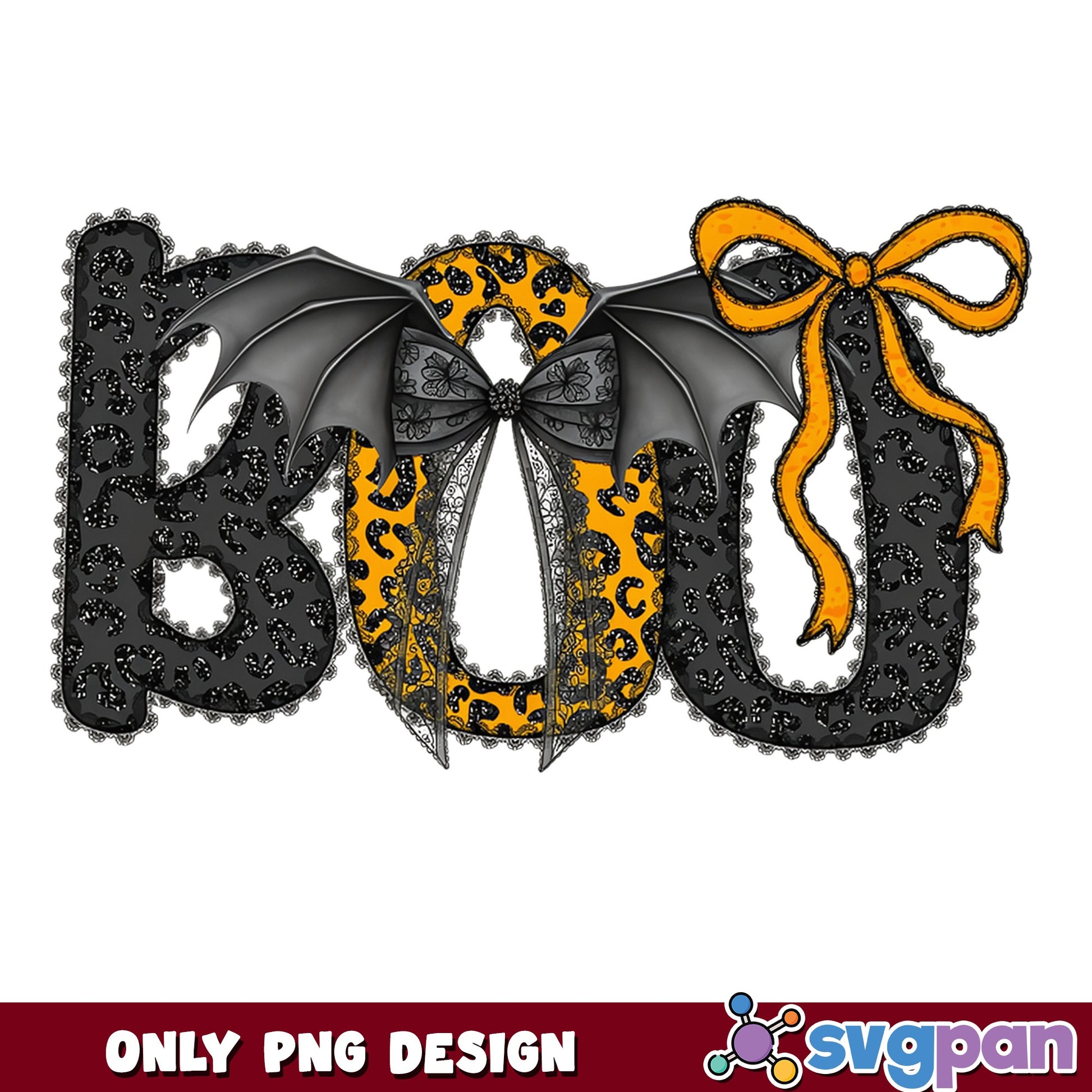 Boo Halloween Leopard PNG, Bat Wings Bow Halloween PNG, Spooky PNG