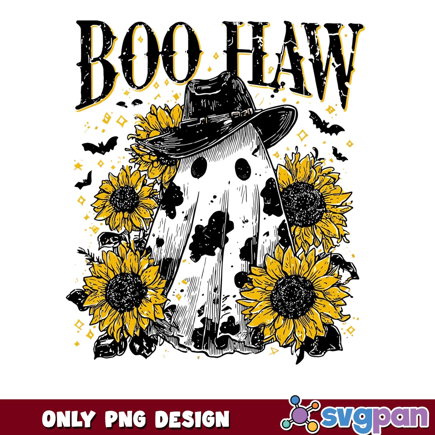 Boo Haw Ghost Halloween PNG, Cowboy Ghost Sunflower, Halloween PNG