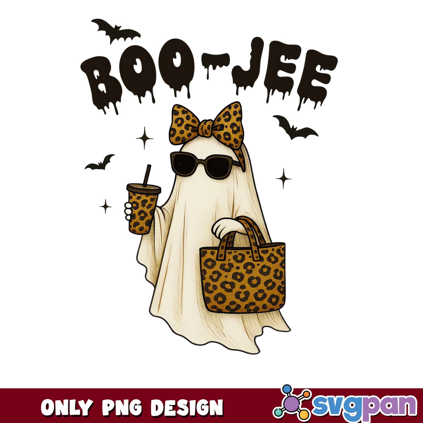 Boo Jee Ghost Halloween PNG, Leopard Ghost PNG, Spooky PNG