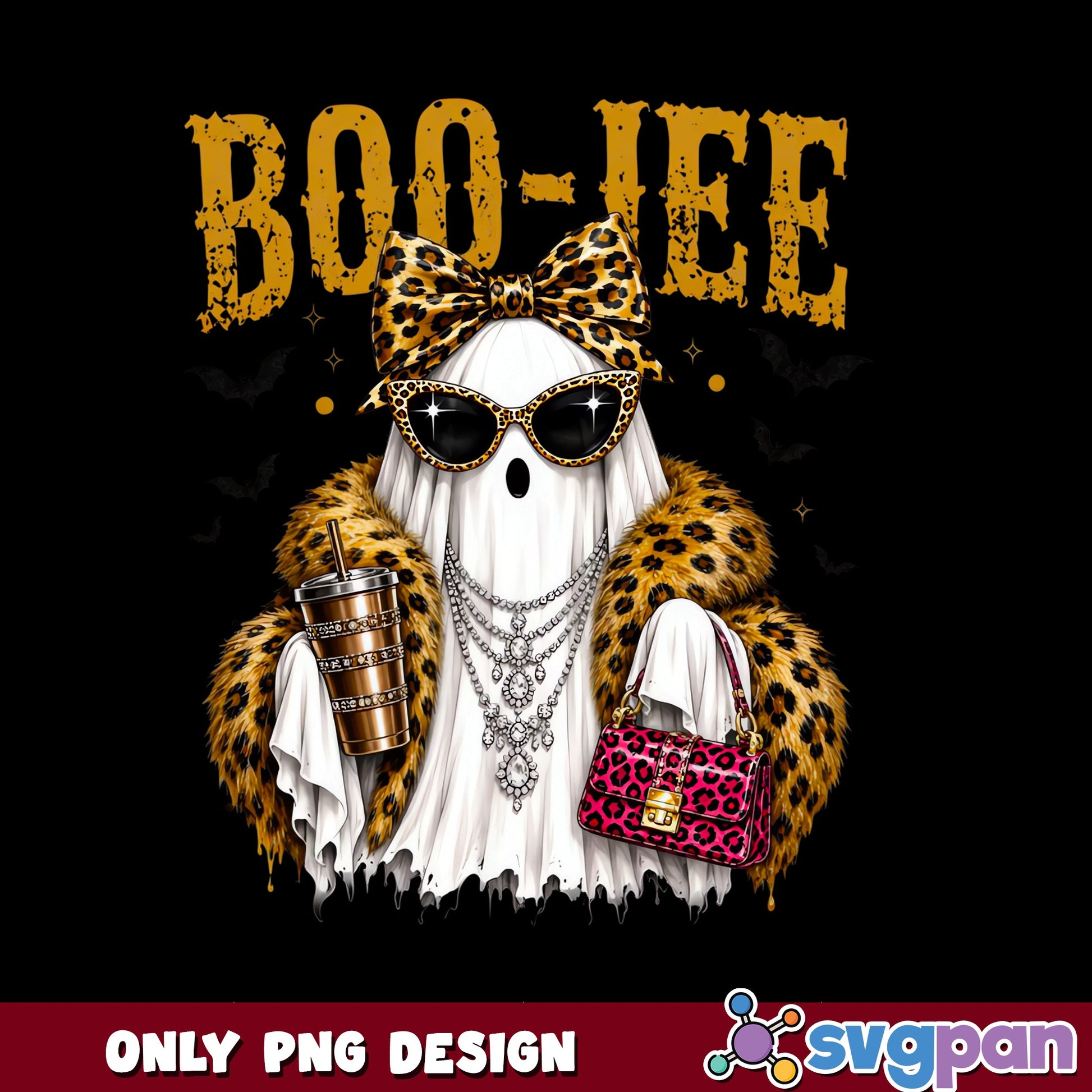 Boo Jee Ghost Halloween PNG, Leopard Ghost PNG, Spooky Season PNG