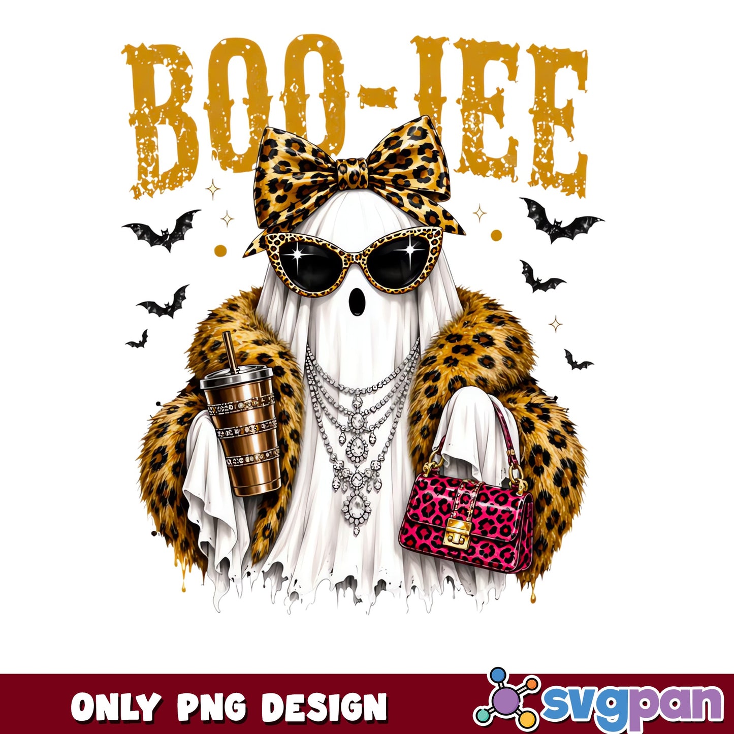 Boo Jee Ghost PNG, Leopard Halloween Ghost PNG, Spooky PNG