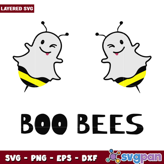 Boo bees svg, funny halloween pun svg, cute ghost bees design svg