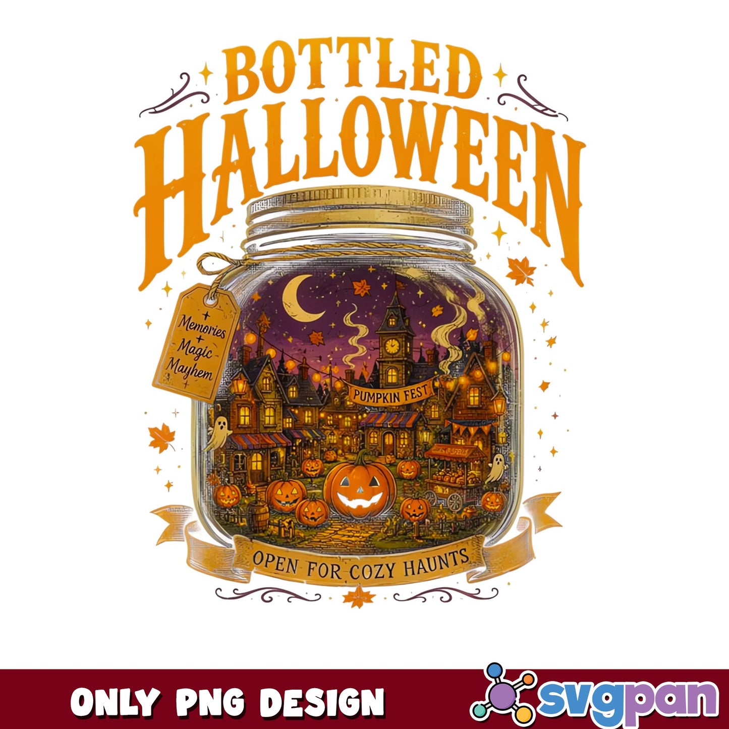 Bottled Halloween PNG, Pumpkin Fest Cozy Haunts PNG, Halloween PNG