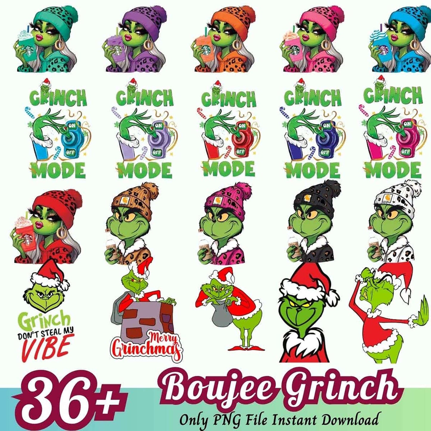 Boujee Grinch PNG Bundle 36+ Designs