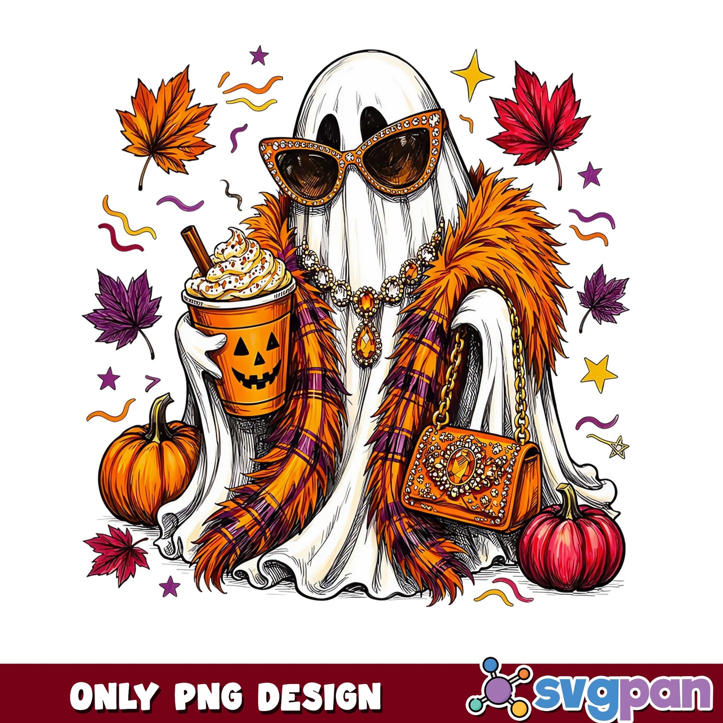 Boujee Ghost Halloween PNG, Fall Ghost PNG, Pumpkin Spice PNG