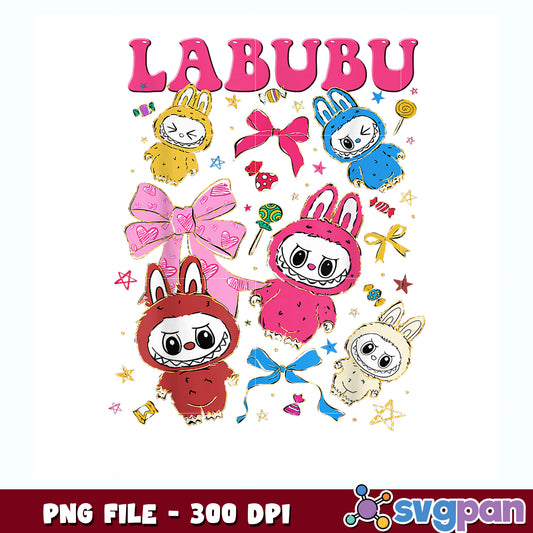 Bow tie labubu the monsters labubu funny design design png, labubu monsters png