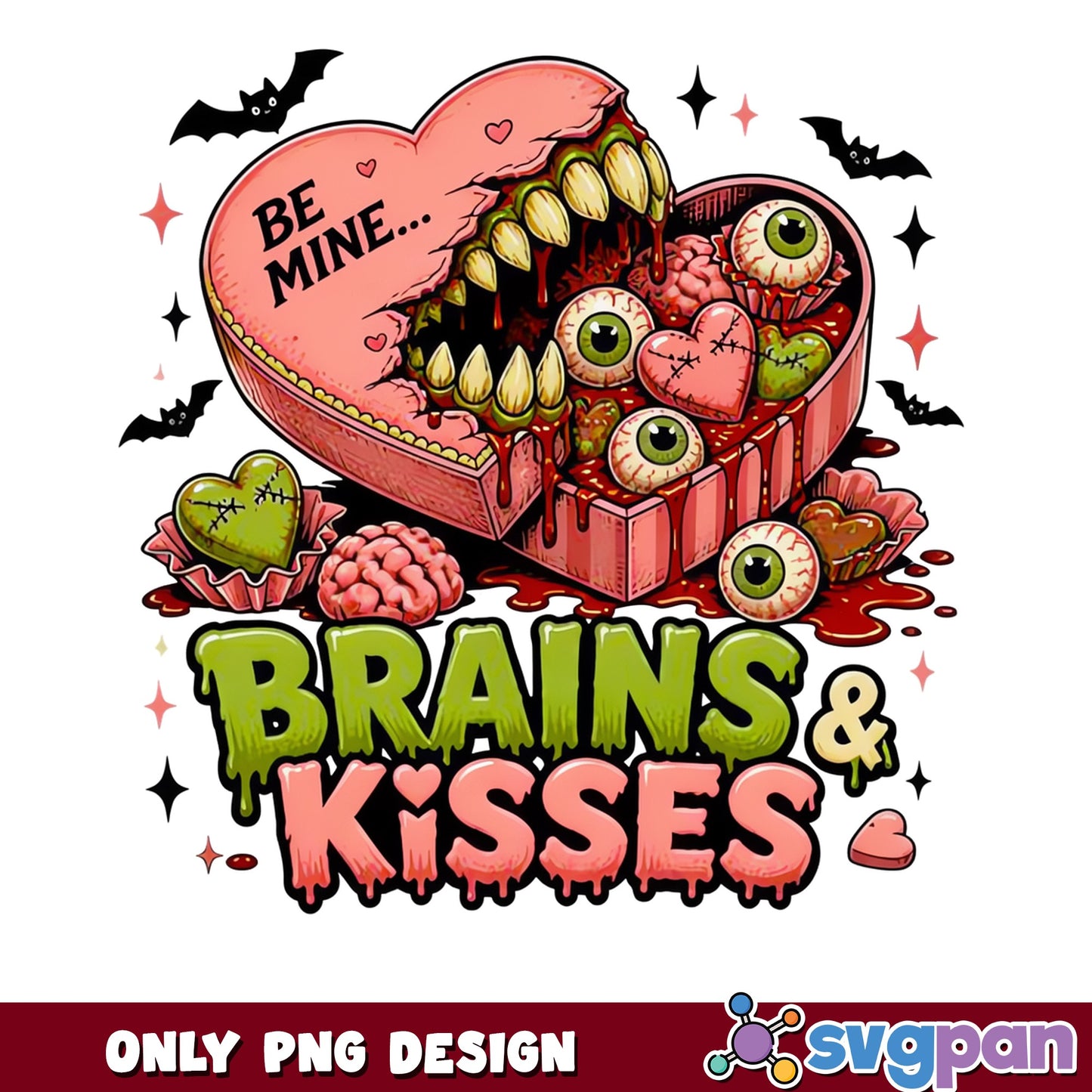 Brains And Kisses PNG, Zombie Valentine PNG, Horror Valentine PNG