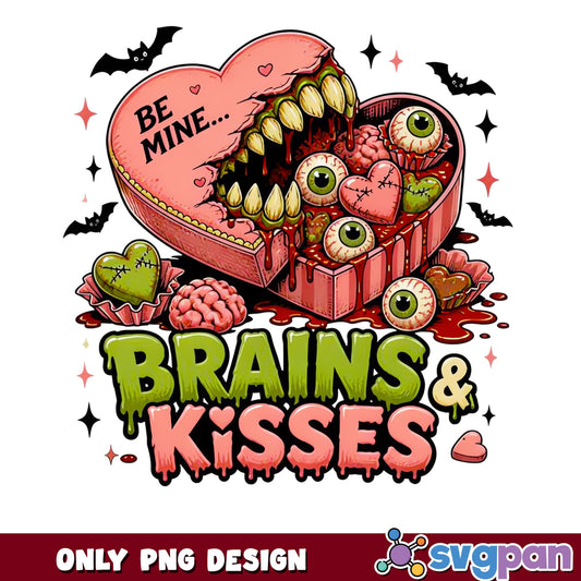 Brains And Kisses PNG, Zombie Valentine PNG, Horror Valentine PNG