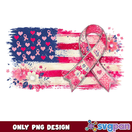Breast Cancer Awareness American Flag PNG, Pink Ribbon PNG