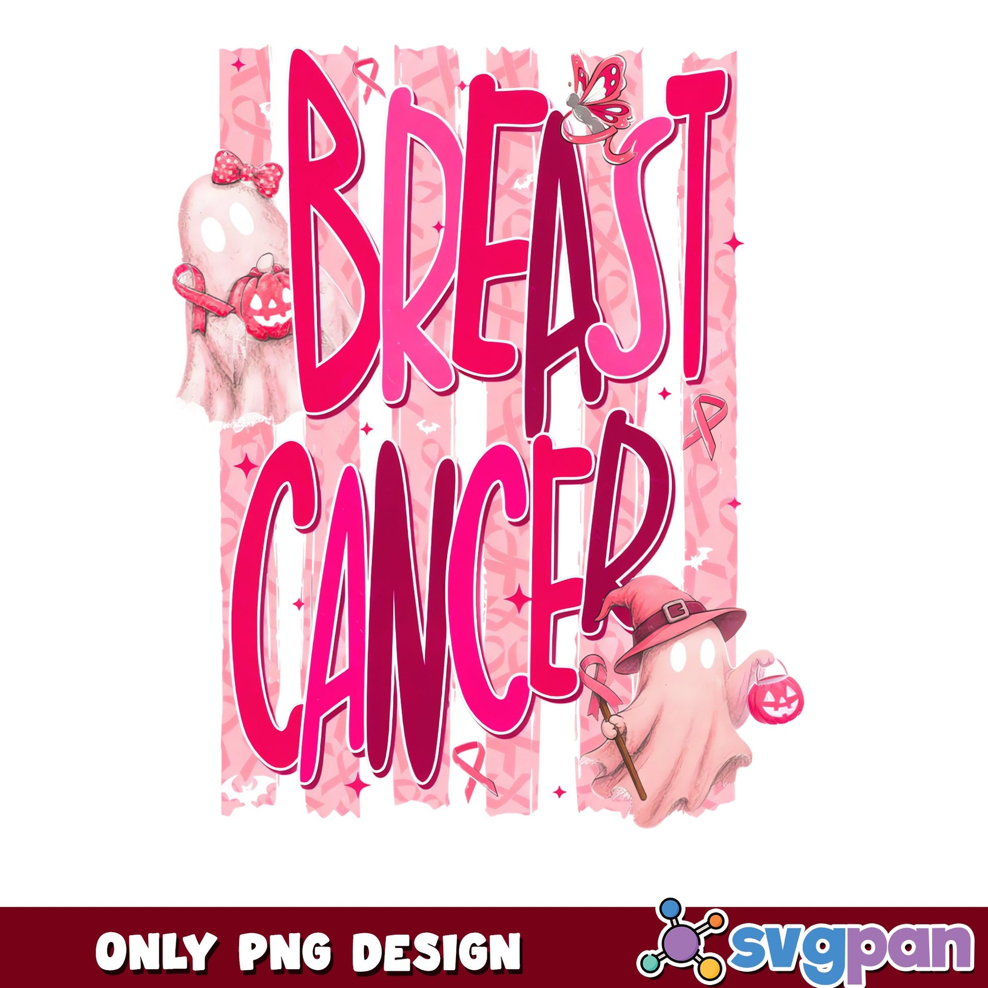 Breast Cancer Awareness Halloween PNG, Ghost Pink Ribbon PNG, Halloween PNG