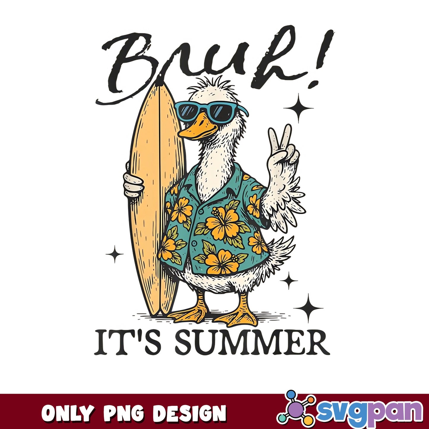 Bruh Its Summer Surfing Duck PNG, Funny Duck PNG, Summer PNG