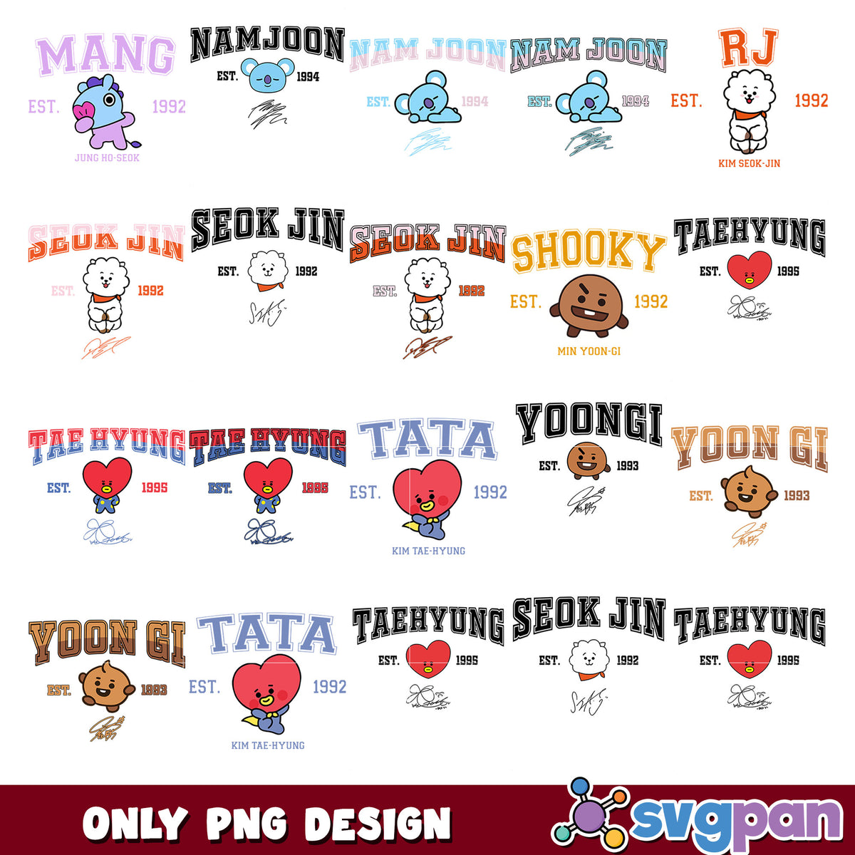 Bt21 Lettering Bt21 bts signature png bundle, bt21 png, bt21 characters png – svgpan