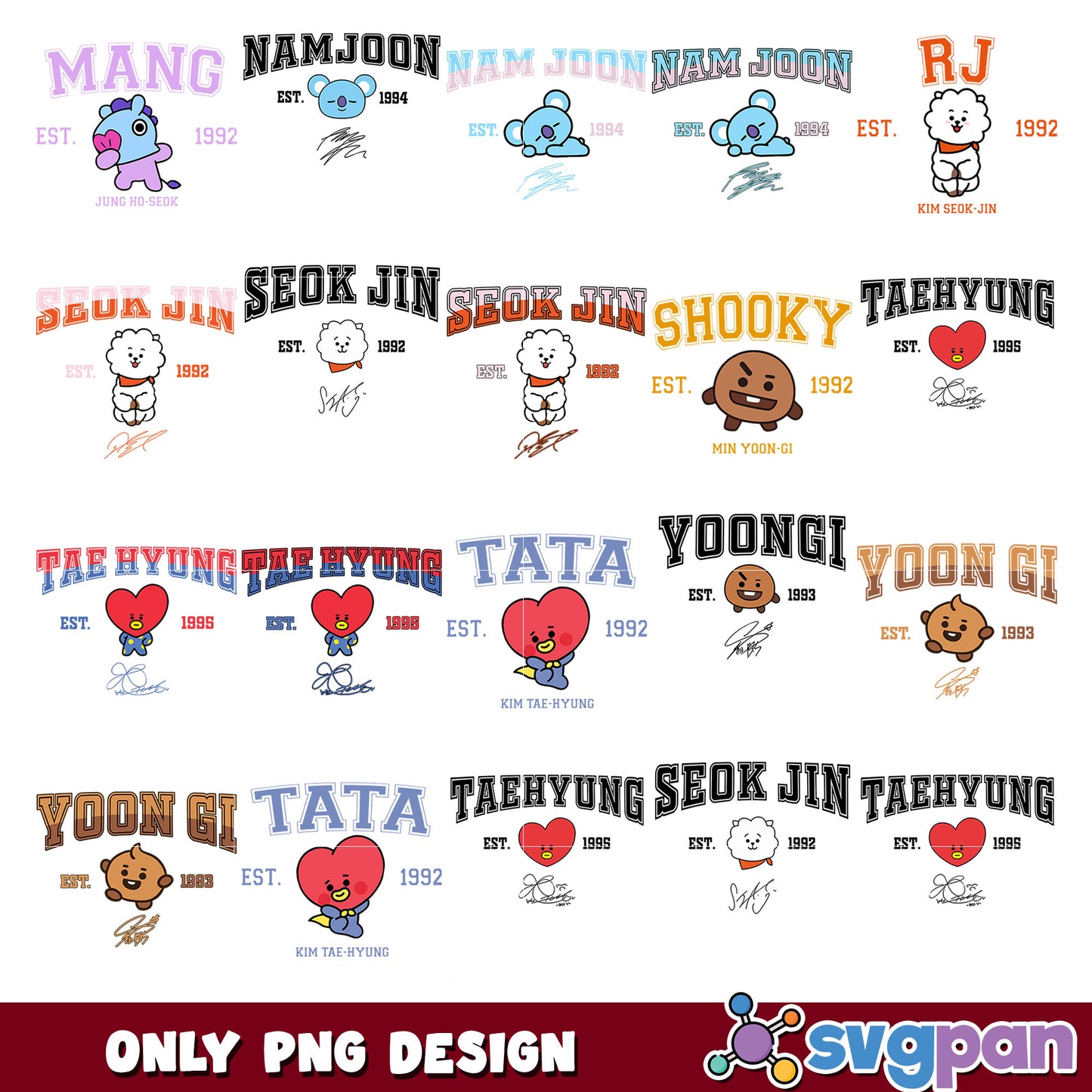 Bt21 bts signature png bundle