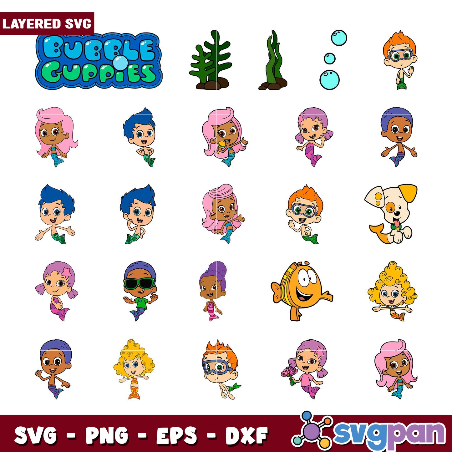 Bubble Guppies SVG Bundle Layered Cut Files