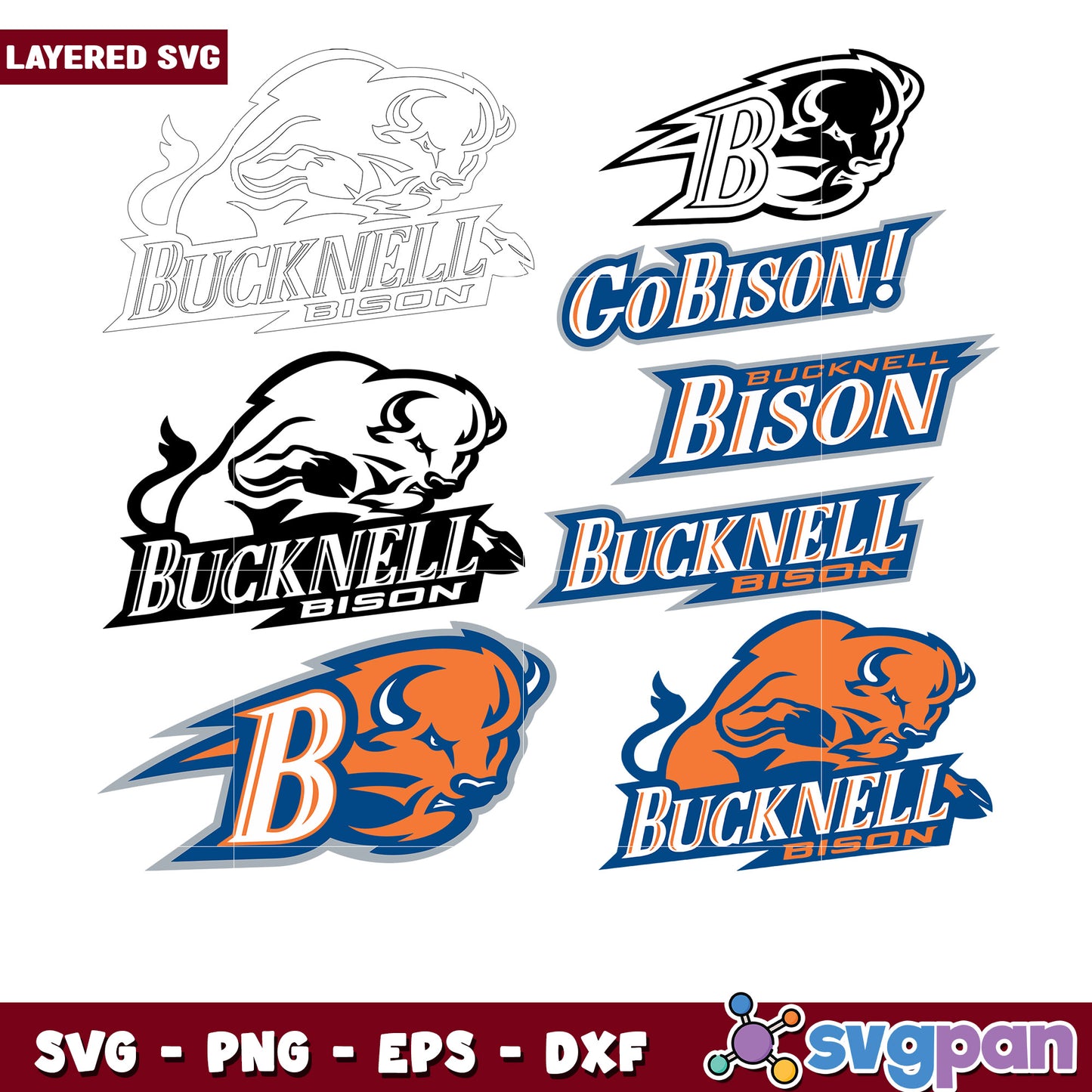 Bucknell Bison SVG Bundle Layered Designs