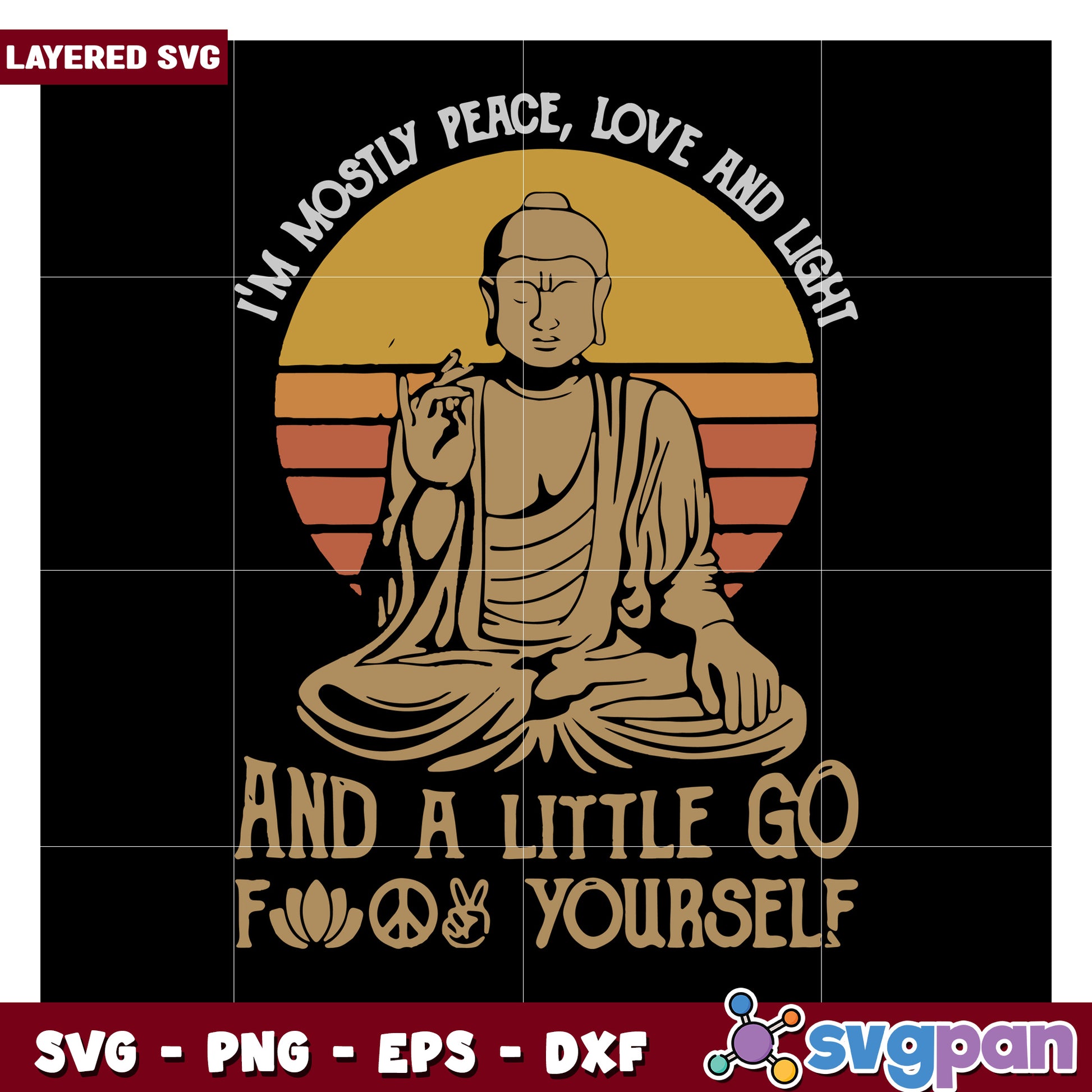 Buddha Peace Love and Light SVG Design for Crafts, Relaxing Art