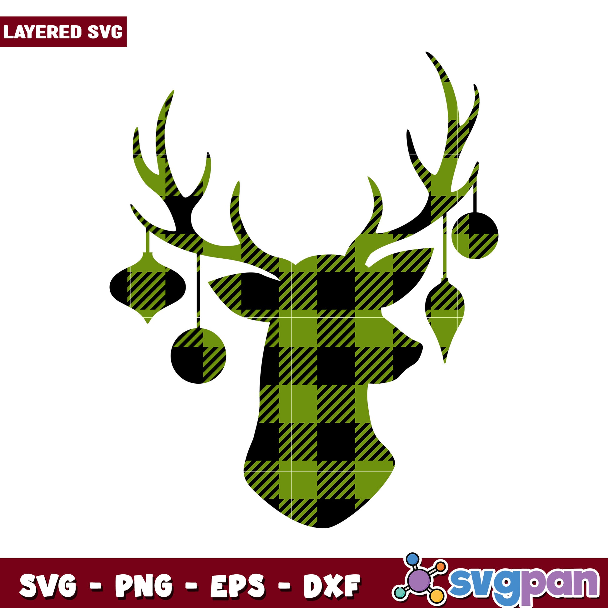 Buffalo Plaid Deer Head SVG Design, perfect for festive crafts