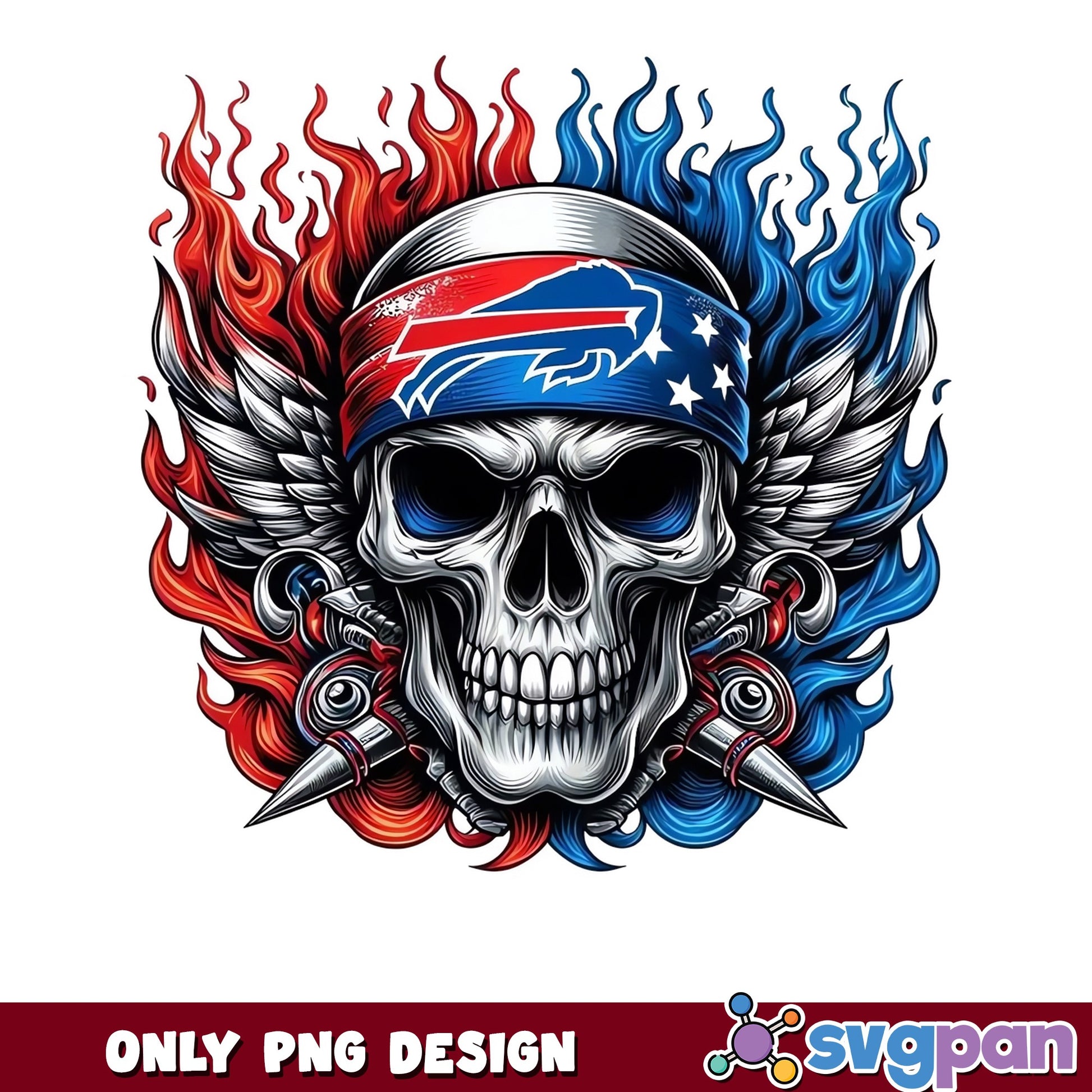 Buffalo Bills Fire Skull Wings PNG, NFL Skull Design, Bills Football PNG