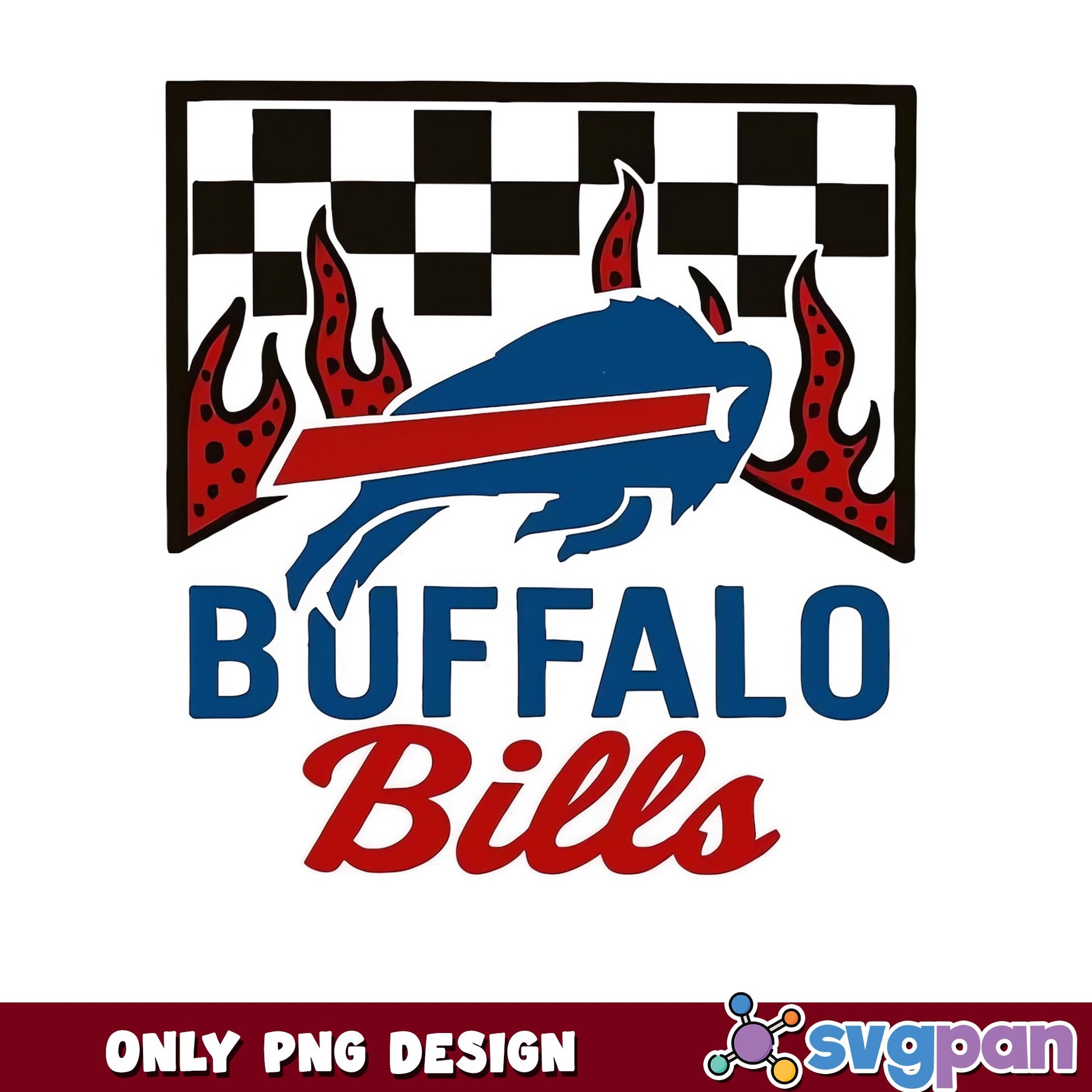 Buffalo Bills Flame Checkered PNG, NFL Football PNG, Bills PNG