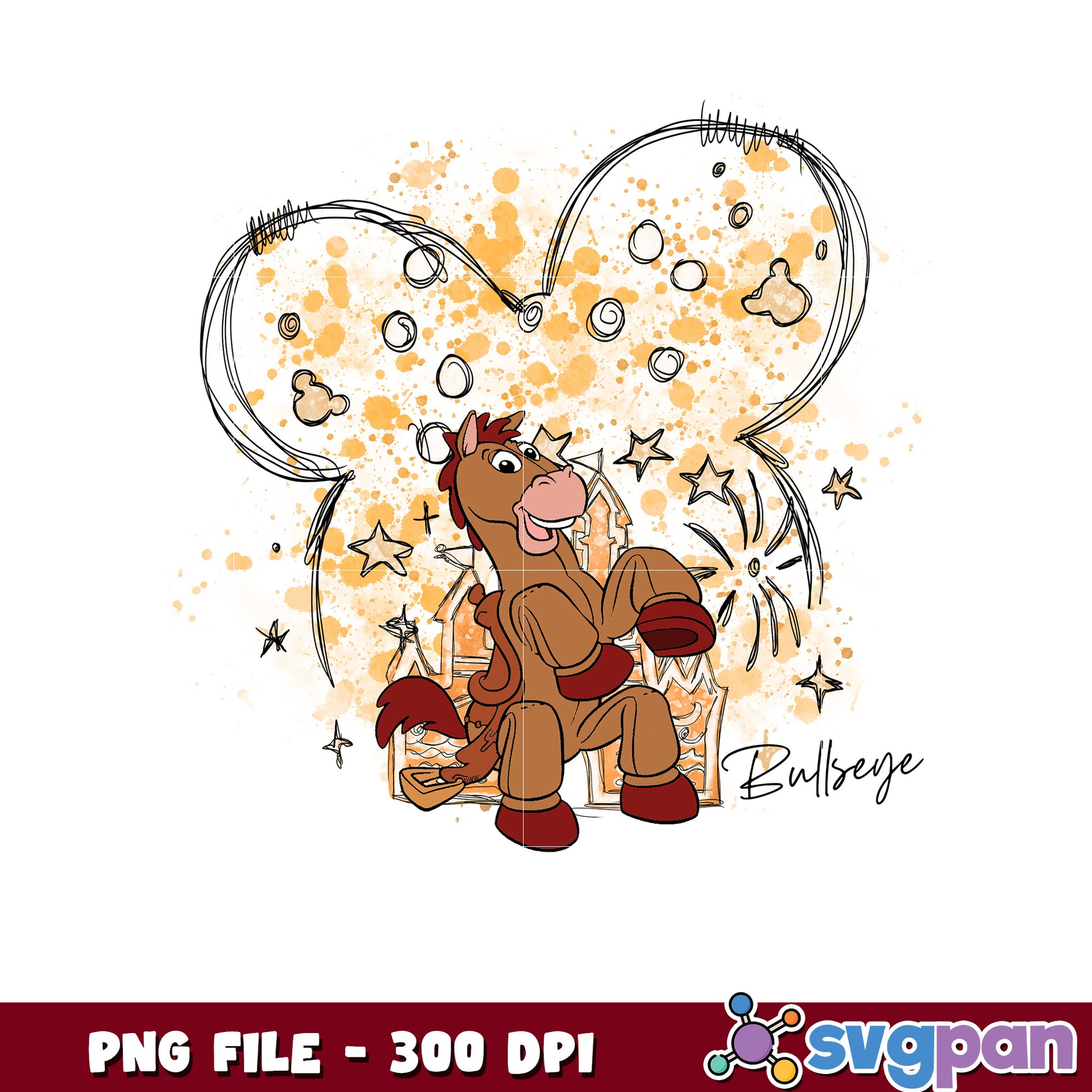 Bullesye toy story design png, disney cruise png, disney store png
