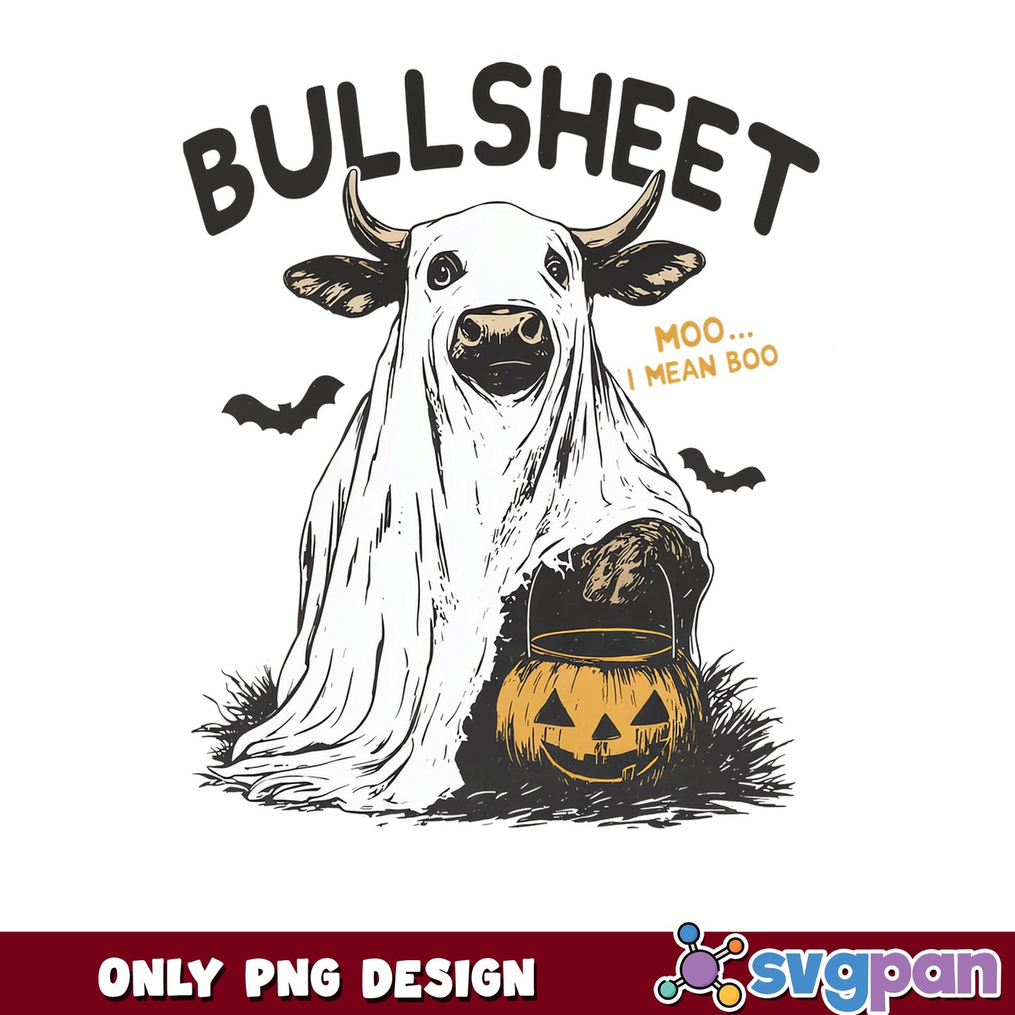 Bullsheet Ghost Cow Halloween PNG, Funny Cow PNG, Halloween PNG