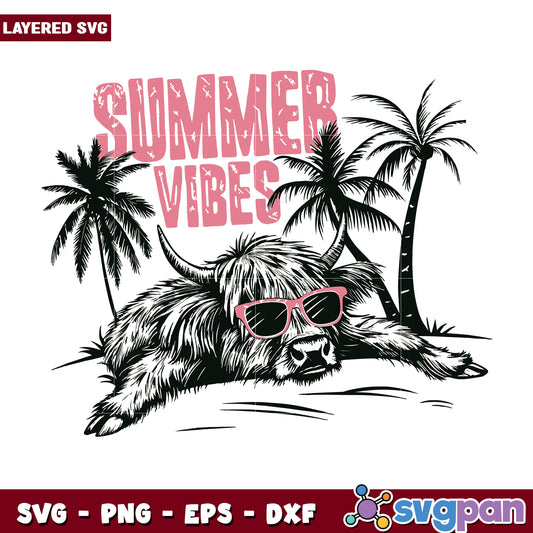 Bull summer vibes svg, funny quotes svg, animal memes svg