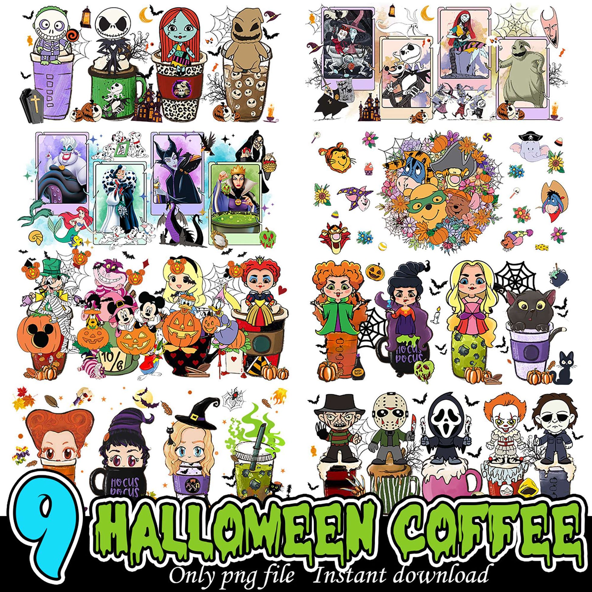 Bundle of 9 Halloween Coffee PNG Designs for Downloads
